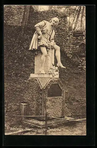 AK Weimar, Shakespeare-Denkmal mit Blick auf Mauer
