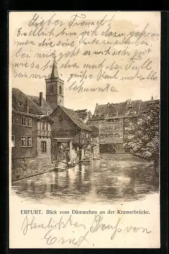 AK Erfurt, Blick vom Dämmchen an der Krämerbrücke