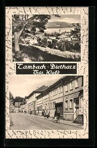 AK Tambach-Dietharz /Th., Ortsansicht aus der Vogelschau, Strassenpartie
