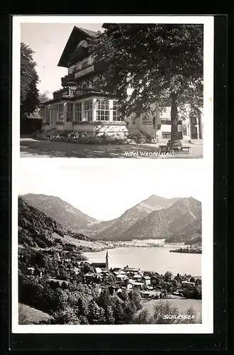 AK Schliersee, Ortsansicht und Hotel Wendelstein