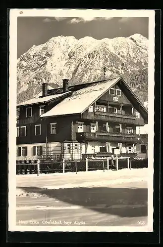 AK Oberstdorf /bayr. Allgäu, Fremdenheim Haus Erika im Winter