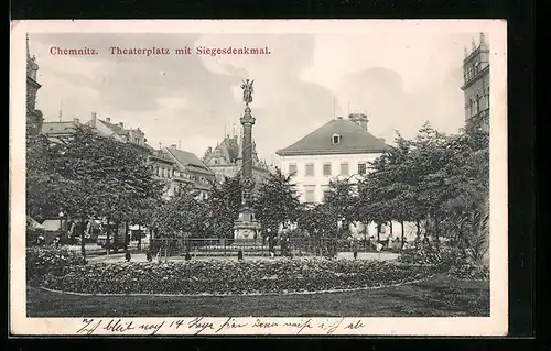 AK Chemnitz, Theaterplatz mit Siegesdenkmal