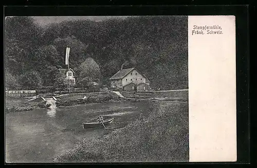 AK Stempfermühle /Fränk. Schweiz, Uferpartie mit Boot