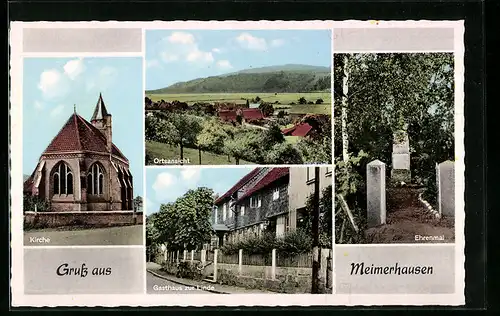 AK Meimerhausen, Gasthaus zur Linde, Kirche, Ehrenmal