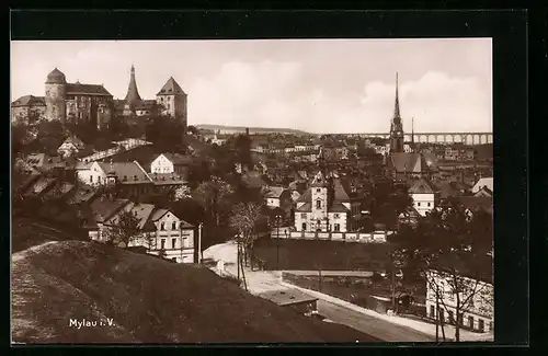 AK Mylau i. V., Teilansicht mit Strassenpartie