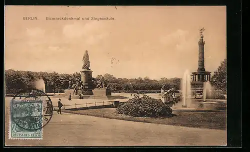 AK Berlin, Bismarckdenkmal und Siegessäule