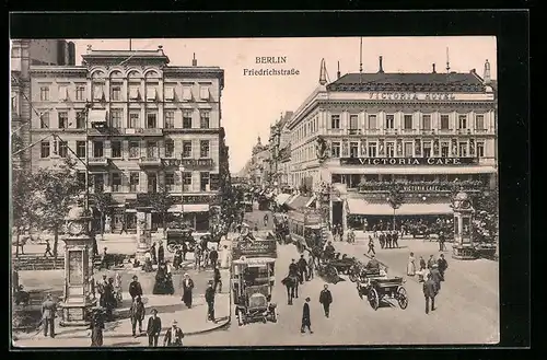 AK Berlin, Friedrichstrasse mit Cafe Victoria und Geschäften