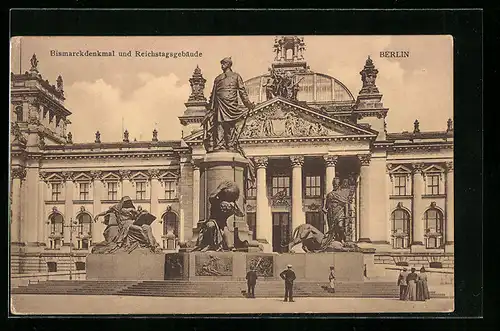 AK Berlin, Bismarckdenkmal und Reichstagsgebäude