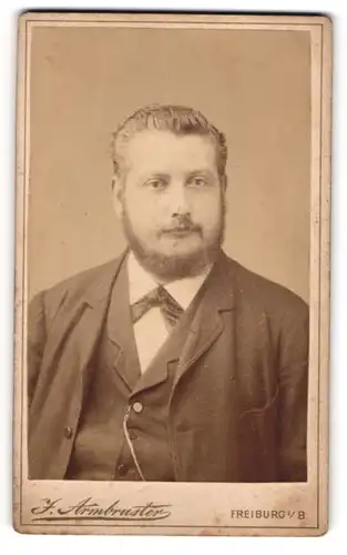 Fotografie J. Armbruster, Freiburg i. B., Kaiserstrasse 41, Portrait Herr im Anzug mit Bart