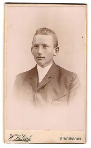 Fotografie W. Kabisch, Kötzschenbroda, Harmonienschlösschen, Junger Herr im Anzug mit gegeltem Haar