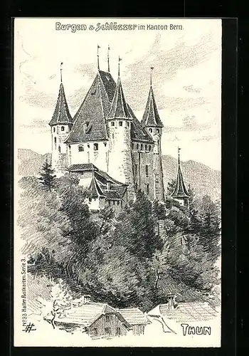 Künstler-AK Thun, Blick zum Schloss