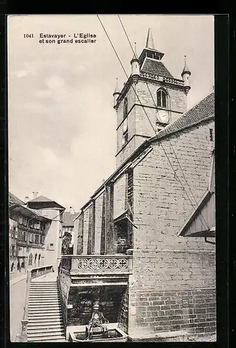AK Estavayer, L`Eglise et son grand escalier