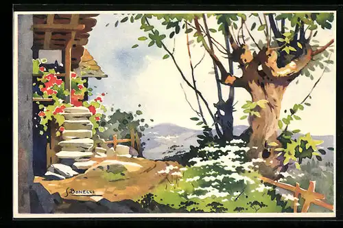 Künstler-AK S. Bonelli: Berghaus im Sommer