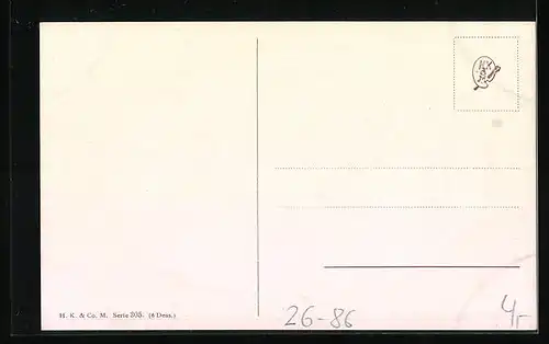 Künstler-AK M. Billing: Korb mit Äpfeln und Pflaumen