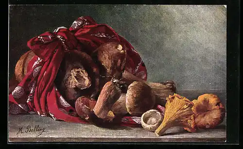 Künstler-AK M. Billing: Pilze in einem roten Tuch