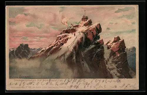 Künstler-AK Zeno Diemer: Sonnenaufgang auf der Zugspitze