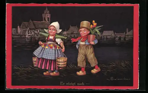 Künstler-AK E. Colombo: Holländer steigt Holländerin nach