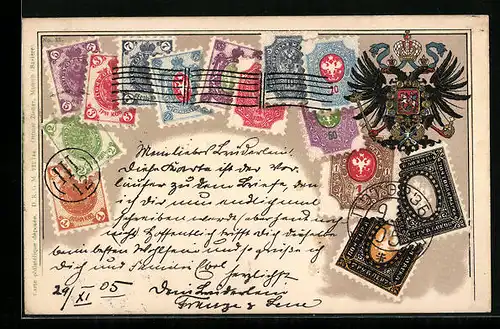Präge-Lithographie Russland, Briefmarken und Wappen