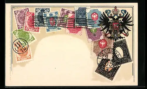 Lithographie Russland, Briefmarken, Wappen mit Krone