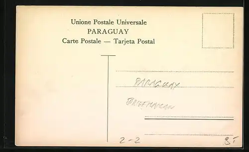 AK Paraguay, Briefmarken und Wappen mit Fahnen