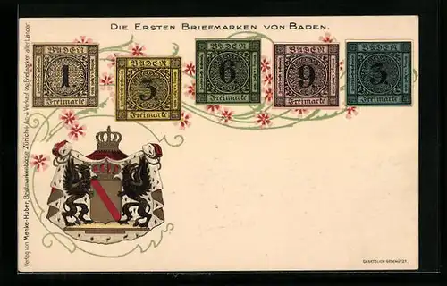 Lithographie Baden, Die ersten Briefmarken, Wappen, Blumen