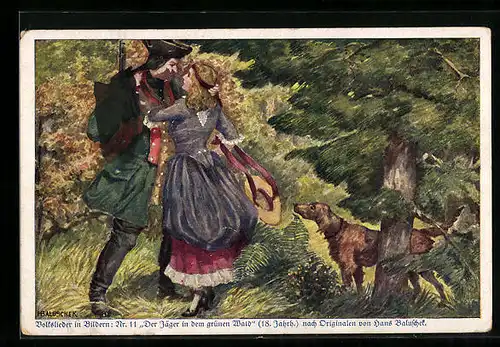 Künstler-AK Hans Baluschek: Der Jäger in dem grünen Wald, Volkslieder in Bildern