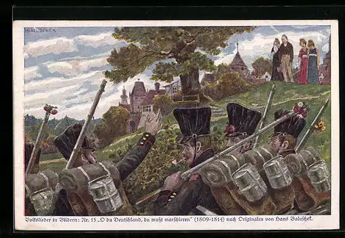 Künstler-AK Hans Baluschek: O du Deutschland, du musst marschieren, Volkslieder in Bildern