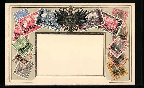 AK Marokko, Briefmarken des Deutschen Reichs, Wappen