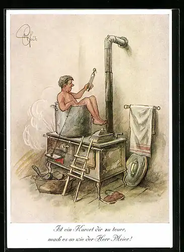 Künstler-AK Heinz Geilfus: Den Kurort zu sich nach Hause geholt