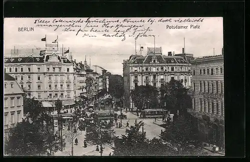 AK Berlin-Tiergarten, Partie am Potsdamer Platz, Strassenbahn