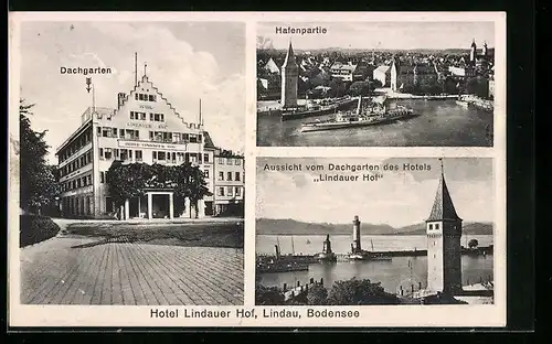 AK Lindau /Bodensee, Hafenpartie, Hotel Lindauer Hof J. J. Stoffel-Beckmann