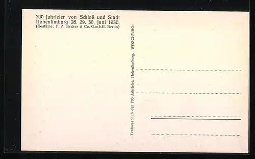 AK Hohenlimburg, 700 Jahrfeier von Schloss und Stadt 1930, Mittelalterlicher Hochzeitszug um 1650