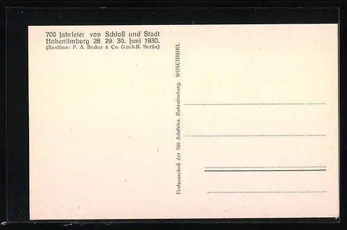 AK Hohenlimburg, 700 Jahrfeier von Schloss und Stadt 1930, Auszug der Freiwilligen 1813