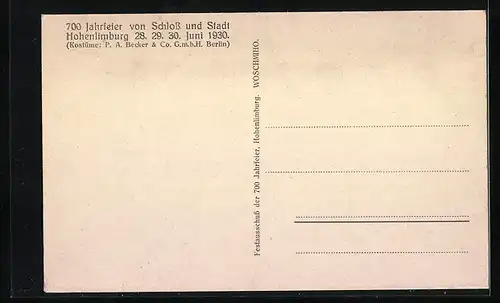 AK Hohenlimburg, 700 Jahrfeier von Schloss und Stadt 1930, Revolution 1849