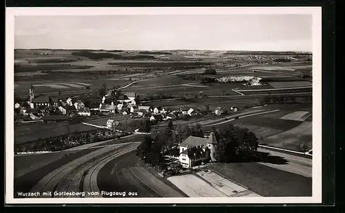 AK Wurzach, Ortsansicht mit Gottesberg vom Flugzeug aus