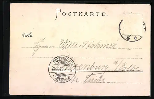 Lithographie Magdeburg, Wilhelmsplatz mit Kirche