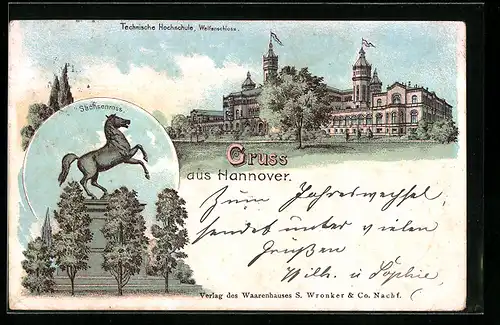 Lithographie Hannover, Technische Hochschule und Sachsenrosse