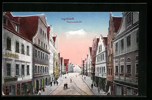 AK Ingolstadt, Theresienstrasse mit Apotheke aus der Vogelschau