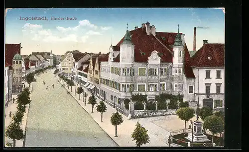 AK Ingolstadt, Harderstrasse mit Denkmal aus der Vogelschau