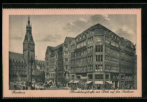 AK Hamburg, Mönckebergstrasse mit Blick auf das Rathaus