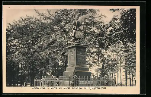 AK Lüdenscheid, Partie am Loher Wäldchen mit Kriegerdenkmal
