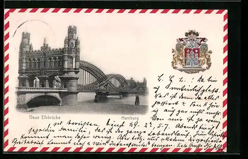 AK Hamburg-Rothenburgsort, Neue Elbbrücke, geprägtes Wappen