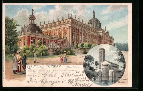 Lithographie Potsdam, Neues Palais, Friedenskirche