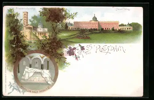 Lithographie Potsdam, Mausoleum Friedrich III., Neues Palais