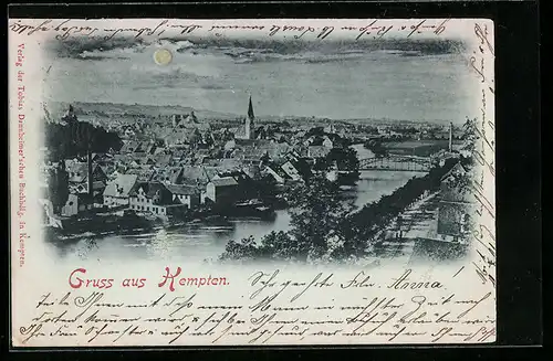 Mondschein-AK Kempten /Allg., Ortsansicht aus der Vogelschau