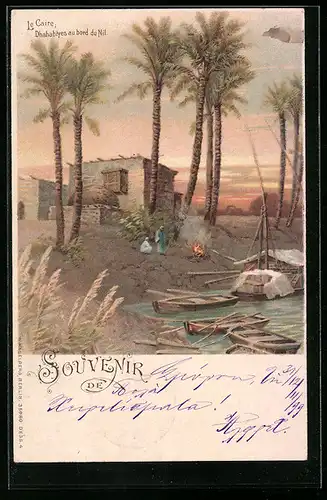 Lithographie Le Cire, Dhahabiyes au bord du Nil