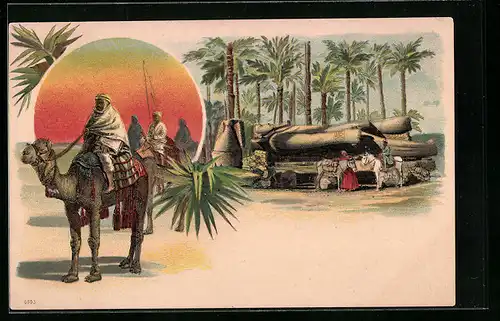 Lithographie Memphis, Araber auf einem Kamel, Ramses