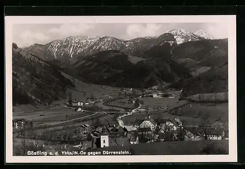 AK Göstling a. d. Ybbs /N.-Oe., Teilansicht mit Kirche gegen Dürrenstein