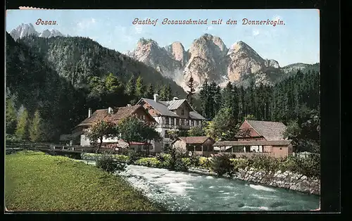 AK Gosau, Gasthof Gosauschmied mit Donnerkogln