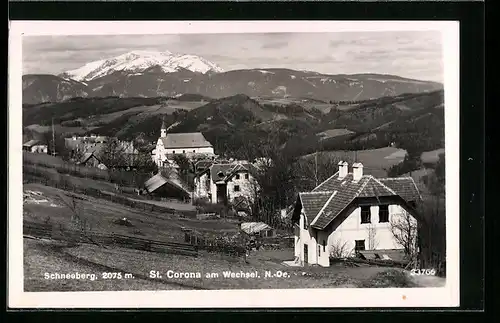 AK St. Corona am Wechsel, Ortsansicht mit Schneeberg